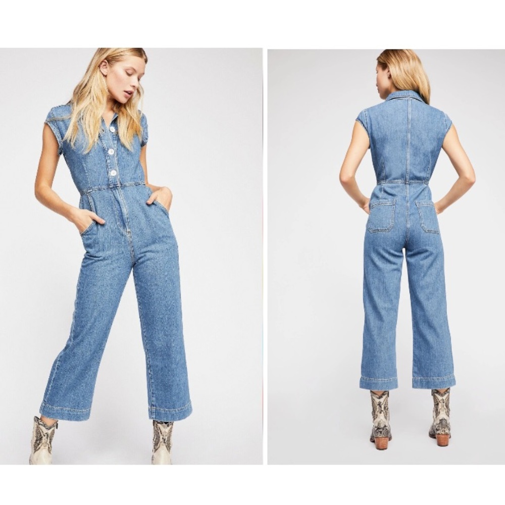 Free people 70s inspired denim jumpsuit